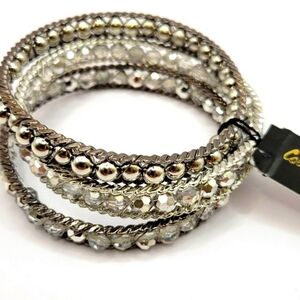 Vintage Cookie Lee Silver Tone Bead Wire Bracelet set of Stackable Bangles NOS